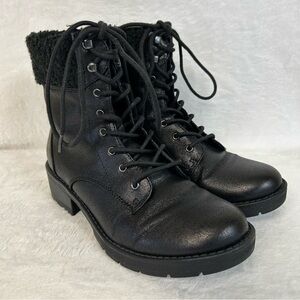 Dunes Women's Combat Boots Size 8 Black Ankle Lace Up Faux Fur Y2K